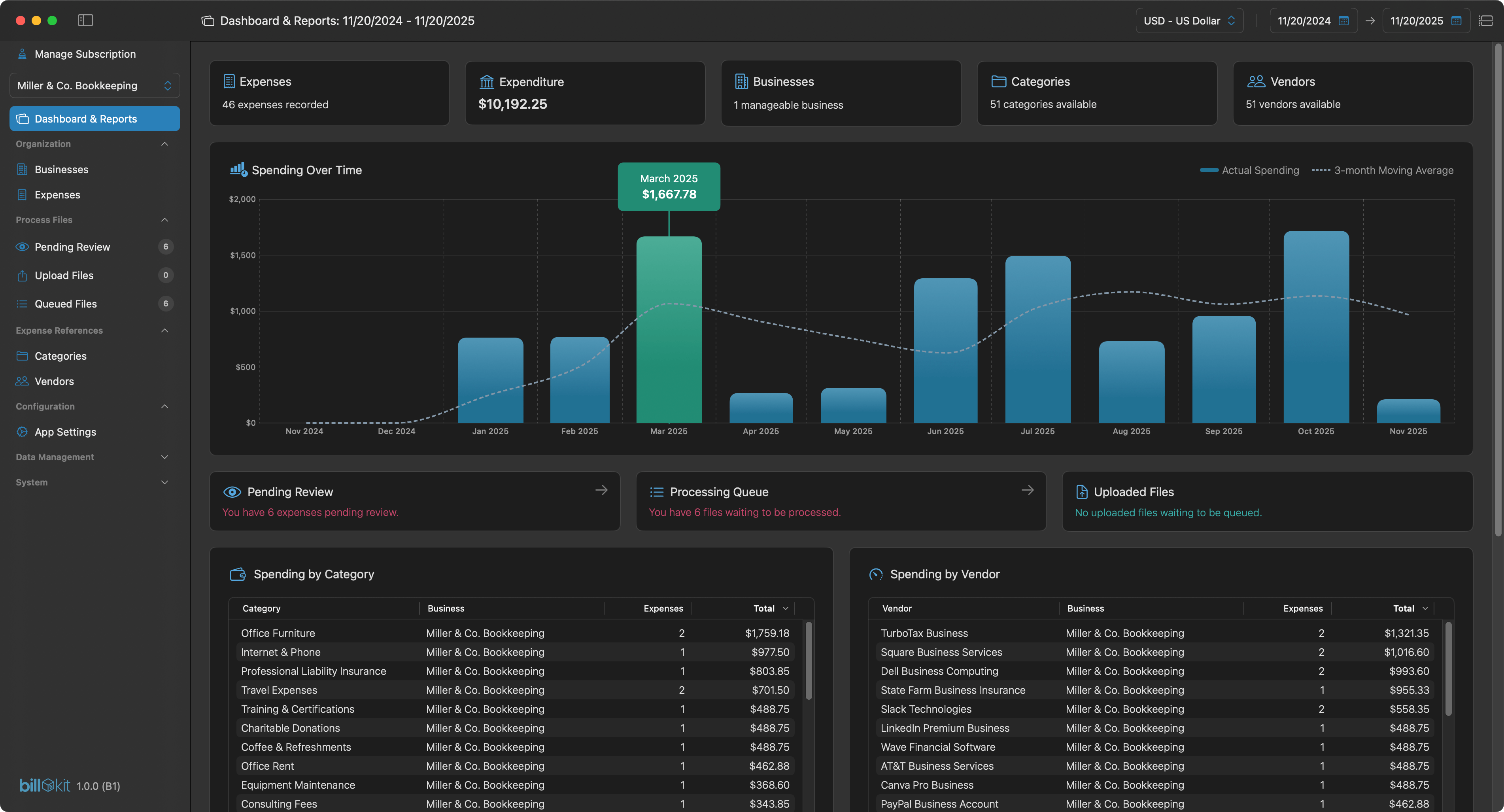 Overview screen of the BillKit app