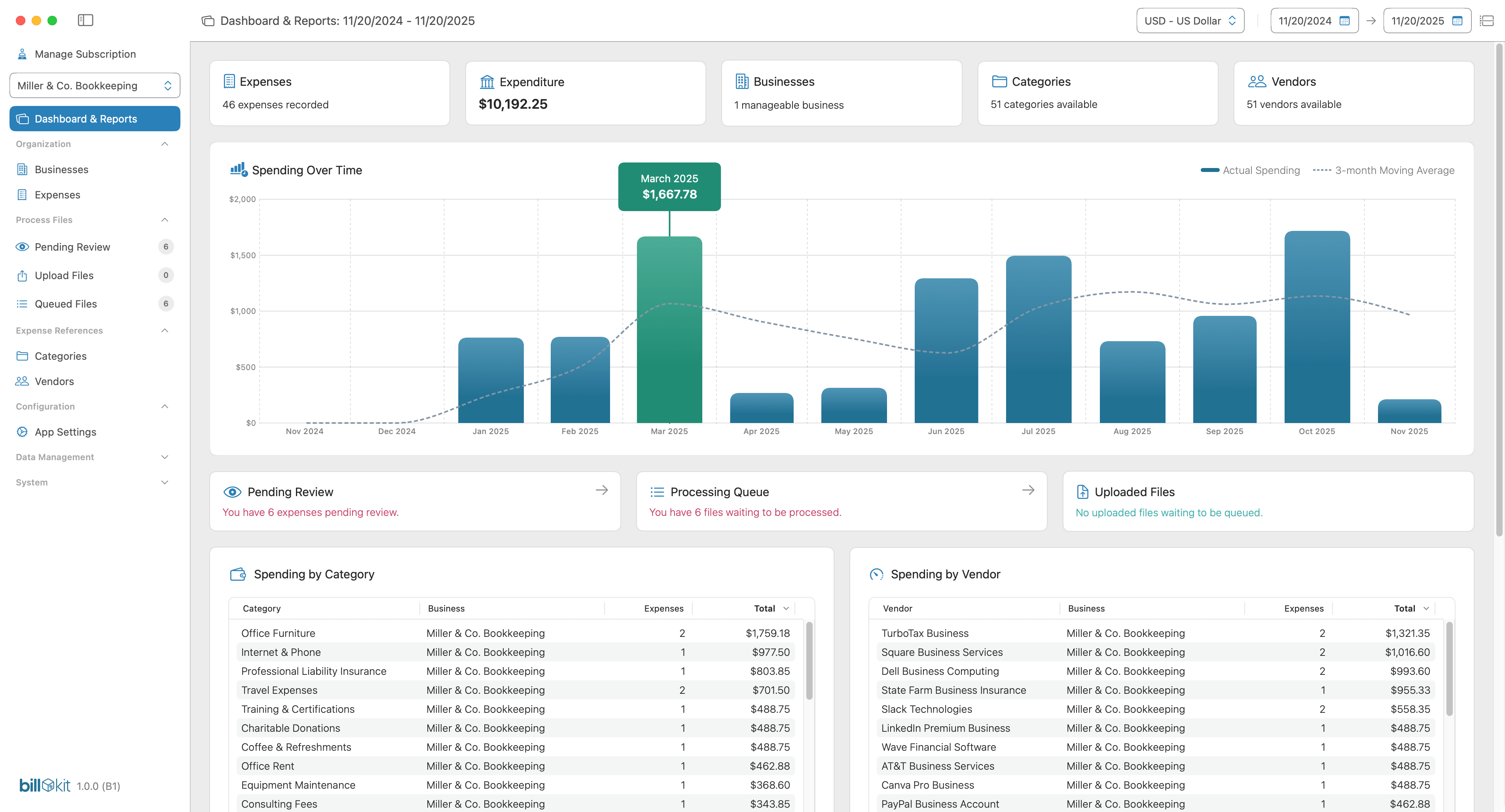 BillKit app dashboard in light mode